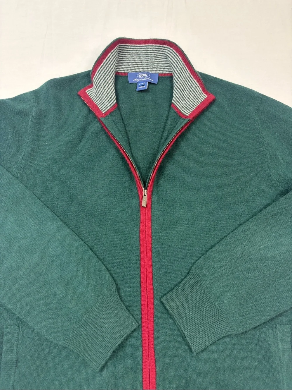 GOBI Mongolian Cashmere 2XL Forest Green Full Zip Mock Neck Sweater Cardigan
